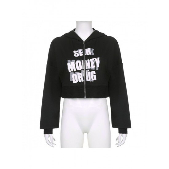  Casual Loose Printing Letter Hooded Women's Hoodie