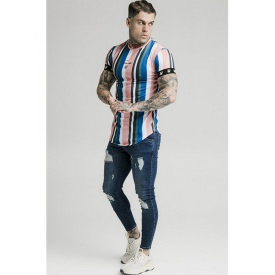  Summer Fashion Striped Contrast Color Men's T-Shirt