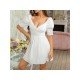 Summer White Backless Puff Sleeve Short Dress