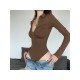  Pure Color Long Sleeve Women's Bodysuits