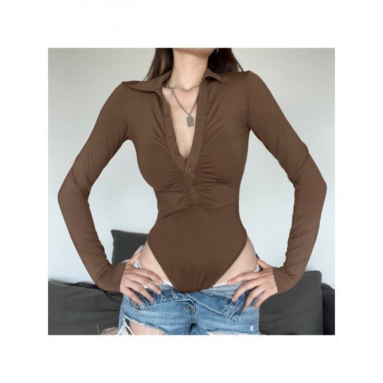  Pure Color Long Sleeve Women's Bodysuits