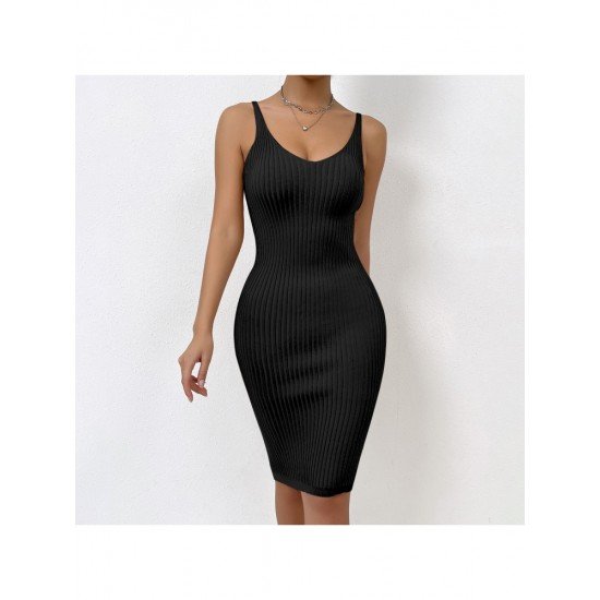  Sexy V Neck Pure Color Sleevelss Dress