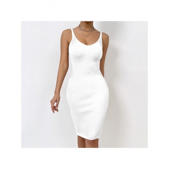  Sexy V Neck Pure Color Sleevelss Dress