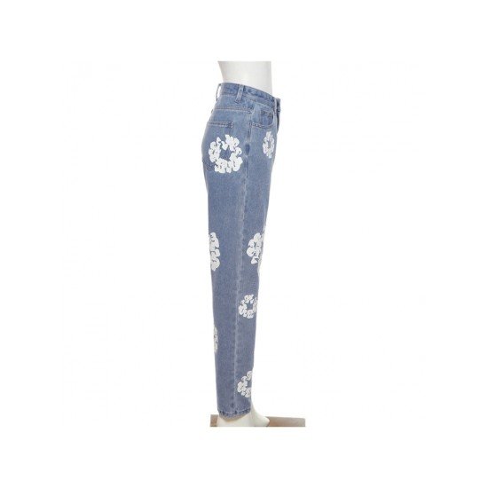 Printed Straight Leg Blue Women Jeans