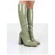 PU Solid Zipper Chunky High Boots