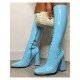 PU Solid Zipper Chunky High Boots