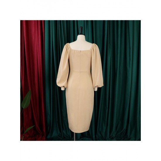 Latest Solid Lantern Sleeve Backless Long Sleeve Dress