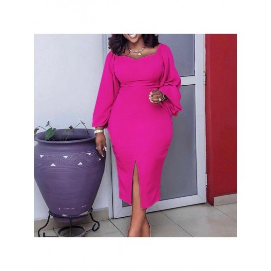 Latest Solid Lantern Sleeve Backless Long Sleeve Dress