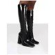 PU Solid Zipper Chunky High Boots