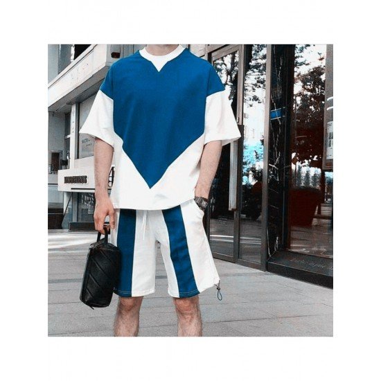 Color Blocking Summer Men 2 Piece Short Sets