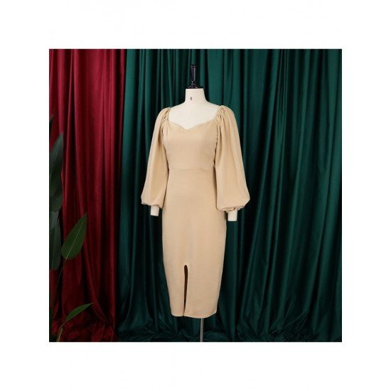 Latest Solid Lantern Sleeve Backless Long Sleeve Dress