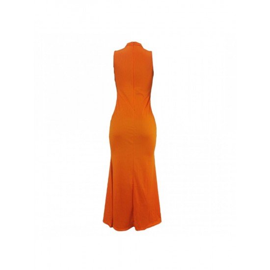  Pure Color Fishtail Sleeveless Dress For Women