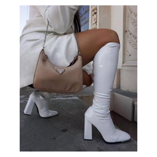 PU Solid Zipper Chunky High Boots