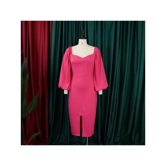 Latest Solid Lantern Sleeve Backless Long Sleeve Dress