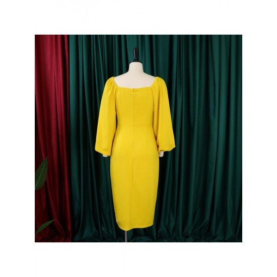 Latest Solid Lantern Sleeve Backless Long Sleeve Dress