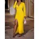  2022 Pure Color Slim Split Hem Long Dress