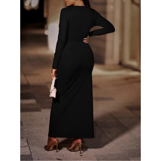  2022 Pure Color Slim Split Hem Long Dress