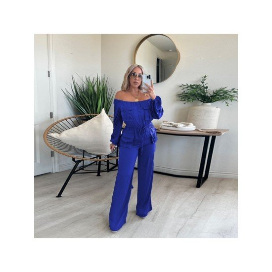 New Fashion Solid Pockets Off The Shoulder Jumpsuits