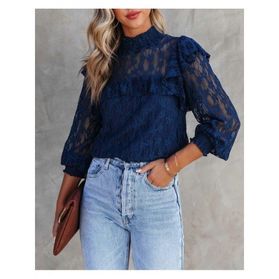  2022 Pure Color Lace Women's Long Sleeve Top