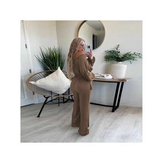 New Fashion Solid Pockets Off The Shoulder Jumpsuits