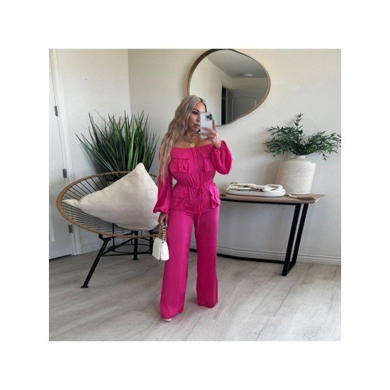 New Fashion Solid Pockets Off The Shoulder Jumpsuits