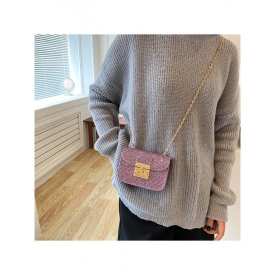  PU Pure Color Sequined Shoulder Bag For Women