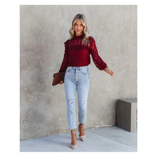  2022 Pure Color Lace Women's Long Sleeve Top