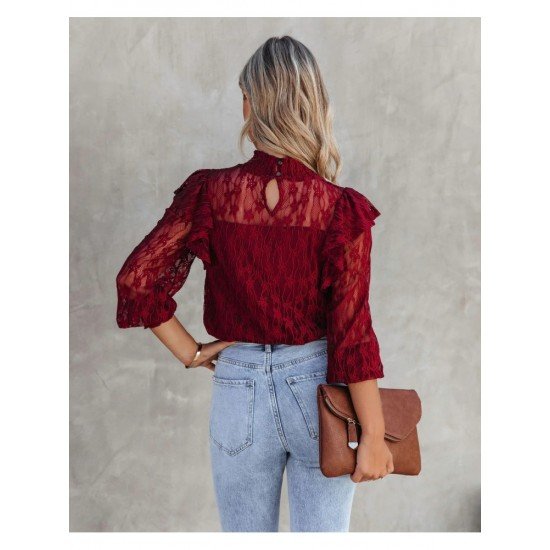  2022 Pure Color Lace Women's Long Sleeve Top