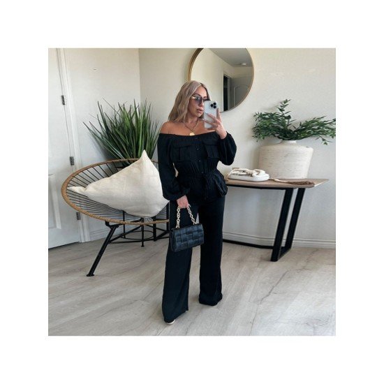 New Fashion Solid Pockets Off The Shoulder Jumpsuits