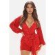 V Neck Sequined Puff Sleeve Short Rompers