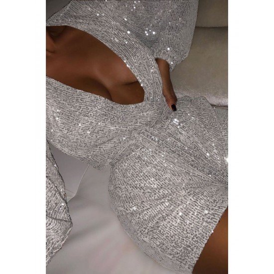 V Neck Sequined Puff Sleeve Short Rompers