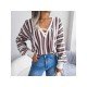  Casual Lantern Sleeve Bandage Striped Women's Sweater