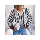  Casual Lantern Sleeve Bandage Striped Women's Sweater