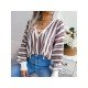  Casual Lantern Sleeve Bandage Striped Women's Sweater