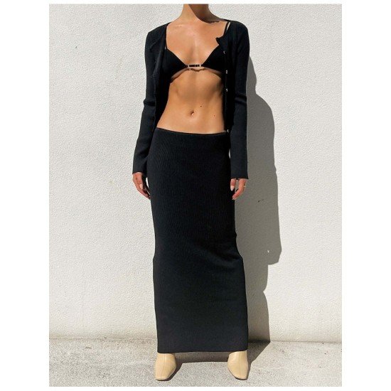 Trendy Solid Matching Maxi Skirt And Top Sets