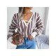  Casual Lantern Sleeve Bandage Striped Women's Sweater