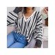  Casual Lantern Sleeve Bandage Striped Women's Sweater