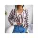  Casual Lantern Sleeve Bandage Striped Women's Sweater