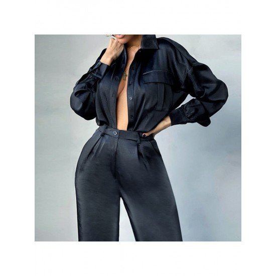  Pure Color Satin Women's Trouser Sets