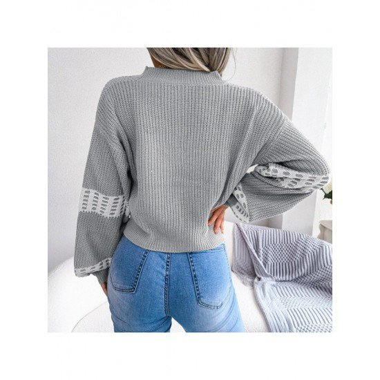  Fashion V Neck Contrast Color Women's Sweater