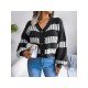  Fashion V Neck Contrast Color Women's Sweater