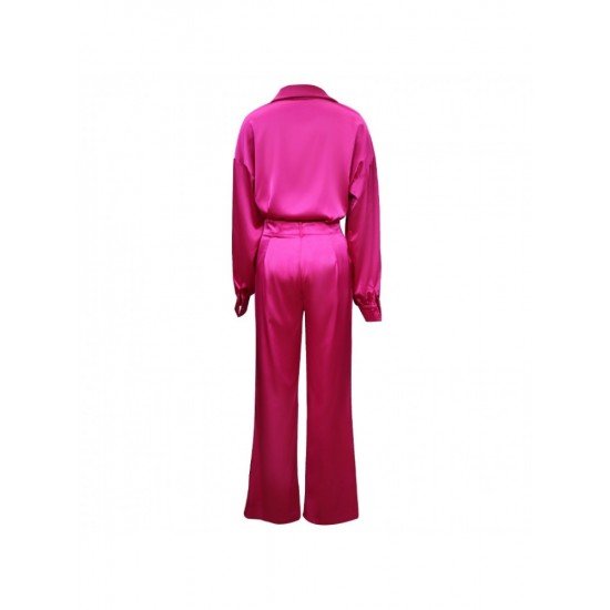  Pure Color Satin Women's Trouser Sets