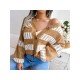  Fashion V Neck Contrast Color Women's Sweater