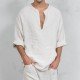  Linen Pure Color Long Sleeve Men's T-shirt