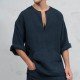  Linen Pure Color Long Sleeve Men's T-shirt