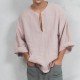  Linen Pure Color Long Sleeve Men's T-shirt