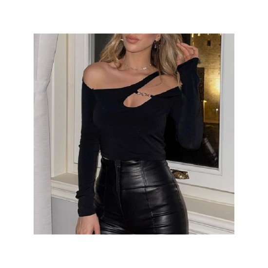 Sexy Designer Black Long Sleeve Fitted Tops