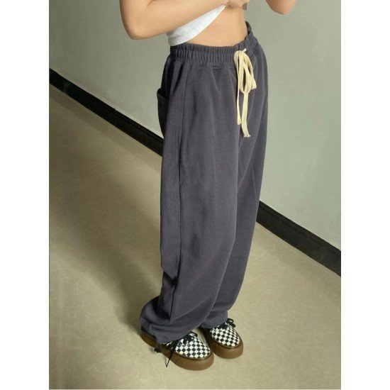  Pure Color Loose Drawstring Women's Long Pants