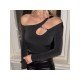 Sexy Designer Black Long Sleeve Fitted Tops