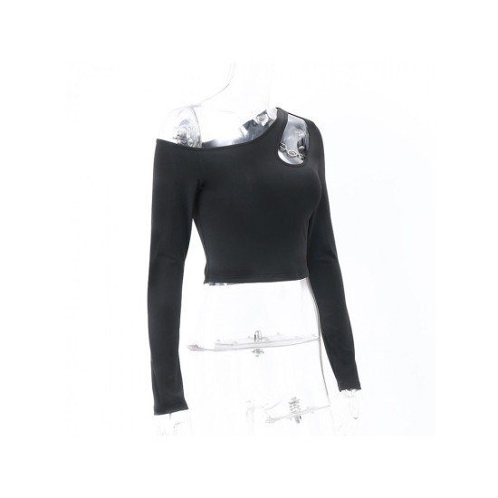 Sexy Designer Black Long Sleeve Fitted Tops